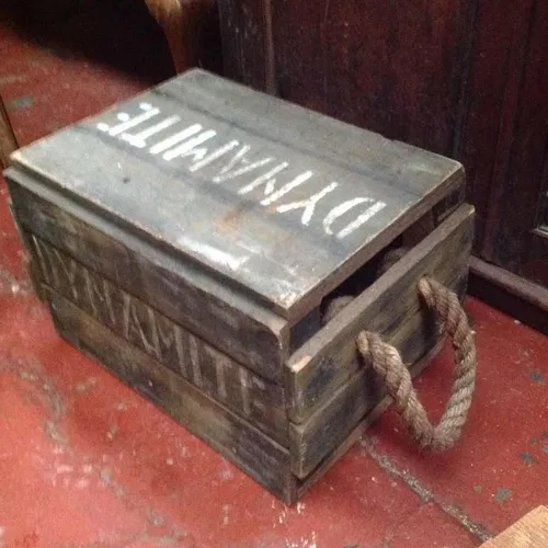 Period Wooden Rope Handled Crate / Box Dynamite Munitions