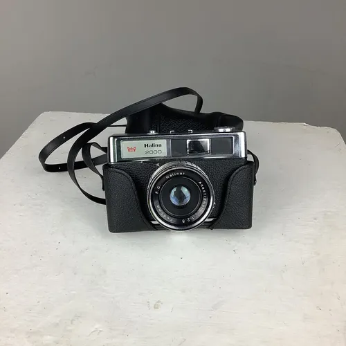 Black Halina 2000 Camera with Black Leather Travel Case