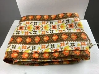 Brown White and Orange Floral Striped Curtain