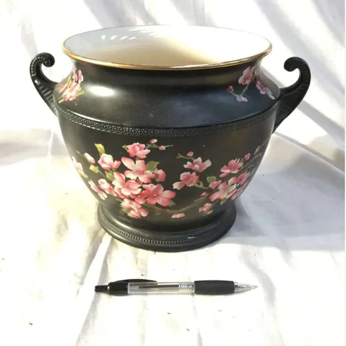 Black 1916 W&R Stoke on Trent Carlton Ware Jardiniere Planter with Apple Blossom decoration