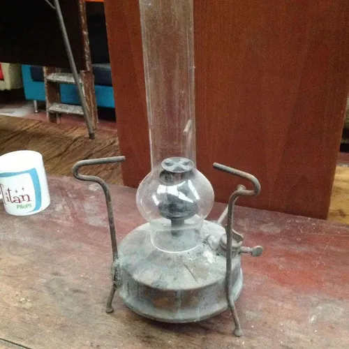 Period Brass Paraffin Lamp / Lantern With Glass Funnel