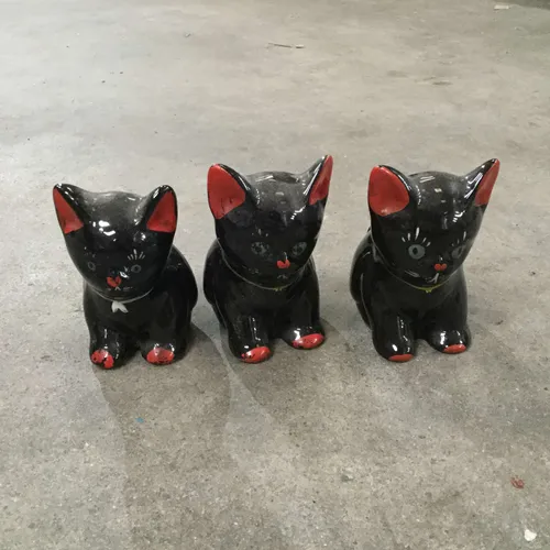 Set of 3 Ceramic Black Cat Ornaments