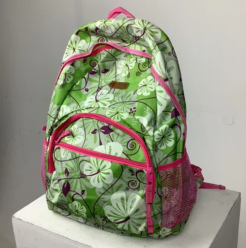 Green and Pink Floral Patterned Backpack