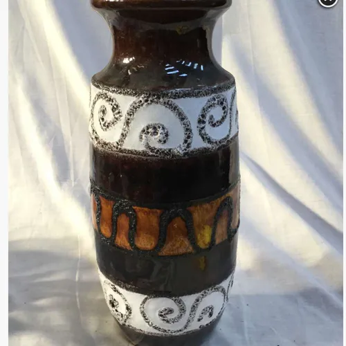 Mid Century West German Ceramic vase brown/white/orange (239-47)