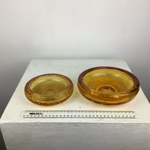 Pair of Heavy Amber Bubble Glass Dishes