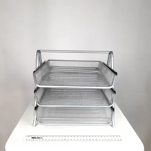 Metal Wire mesh 3 tier invoice letter tray with stand