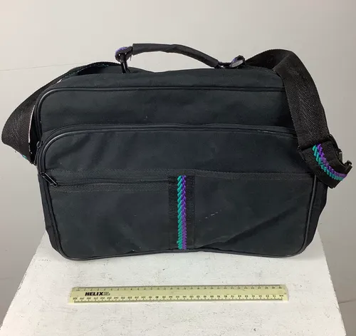 Black Side Bag with Blue and Purple Stitched Detail