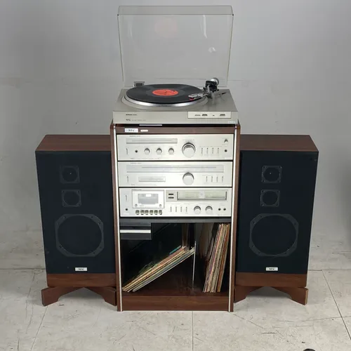 NEC 1980/ 1970s stereo hifi unit Wooden with record and cassette player 