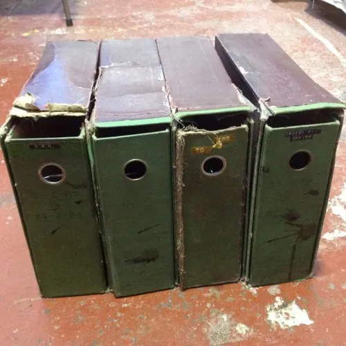 box file green maroon red aged worn