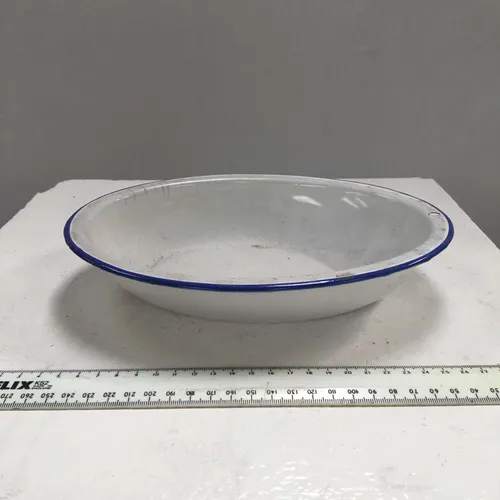Period White with Blue Trim Shallow Bowl