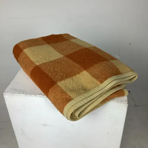 Cream and Orange Square Patterned Blanket plaid / checkered