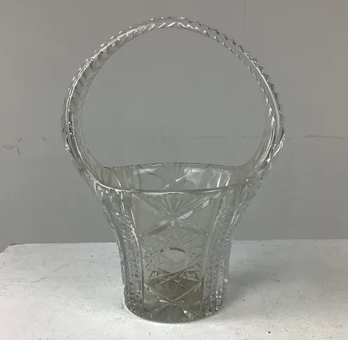 basket shaped cut glass vase
