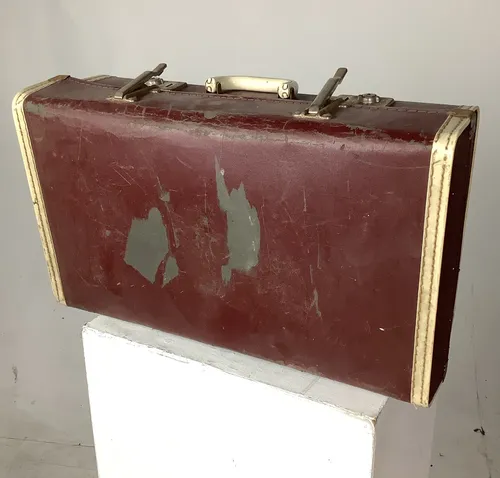 Period Burgundy Suitcase Luggage with Cream  Trim