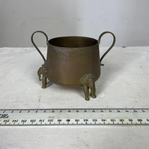 Brass Pot with Handle and Elephant Feet