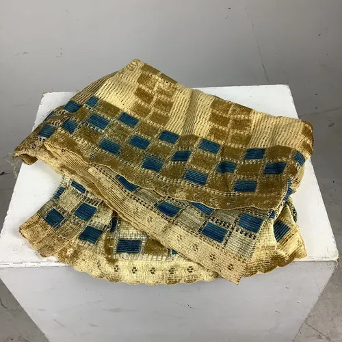 Gold with Blue Squares Patterned Fabric