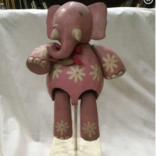 Pink Wood Elephant on Stand