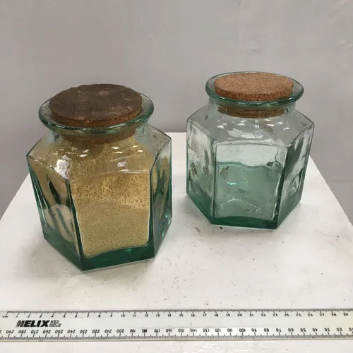 Period Hexagonal Glass Jars with Cork Lids