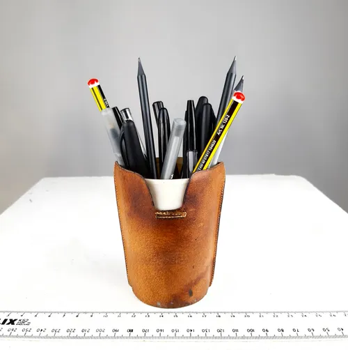 Leather pen pot