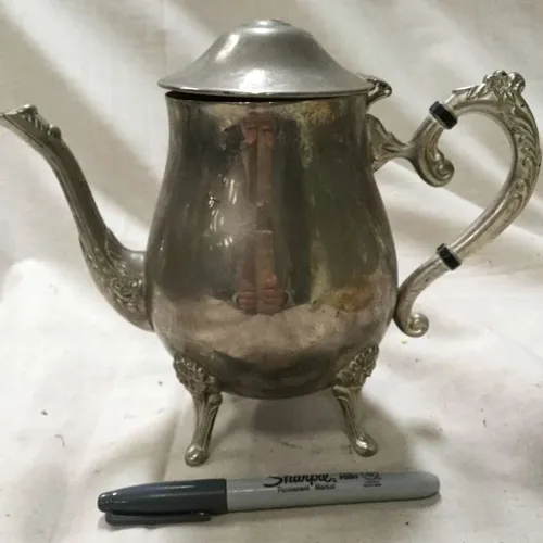 Polished Metal Teapot with Decorative Feet and Curved Handle (No Handle on Lid)