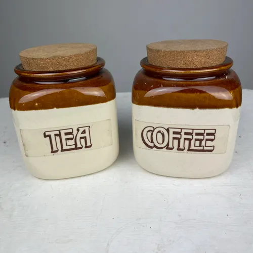 Brown/Cream Tea and Coffee Jars with Cork Lids
