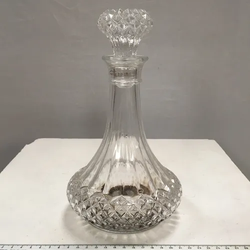 Decanter, fluted, cut glass with ornate stopper
