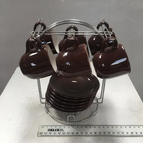 Glazed Brown Tea Set on Metal Stand