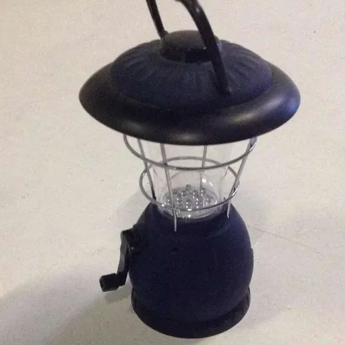 Blue and Black Plastic Handled Wind-Up Lantern