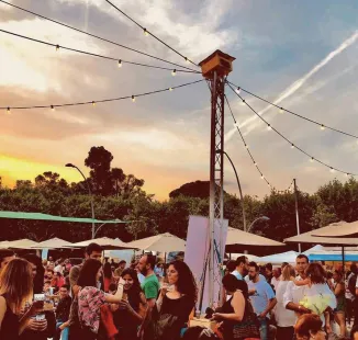 Carpa guirnalda de luces con mástil central