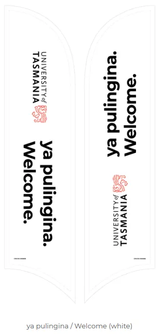 ya pulingina / Welcome (white) Feather Flag