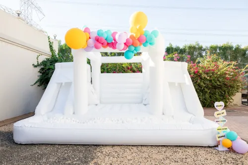 White Bouncy Two Slides and Ball Pit