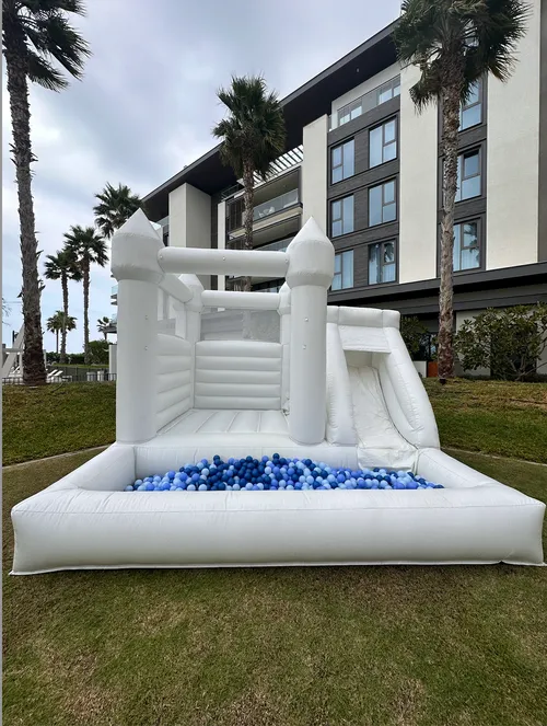 White Bouncy with Single Slide and Ball Pit - 3.5mx3.5m
