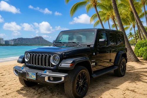 Black Jeep Wrangler 4xe Auto Soft Top Sahara