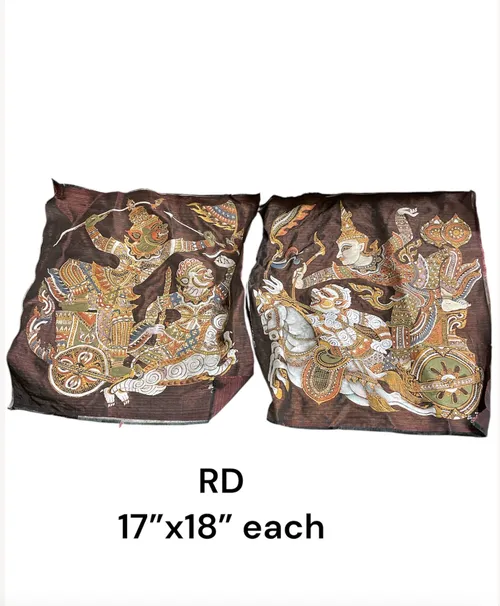 Thai Silk Picture Painting Handmade The Chariot In Ramayanavintage hand painted indian gods on brown silk