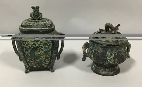 japanese incense burners green patina brass bronze 6