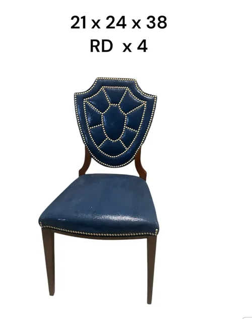 blue leather nail head Sherrill dining chairs 