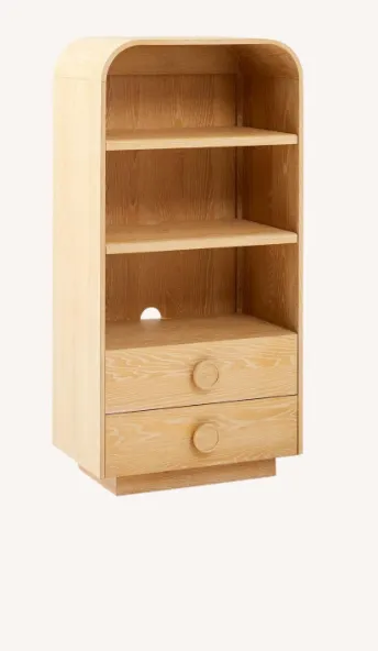 Waterfall pickled wood shelving unit 