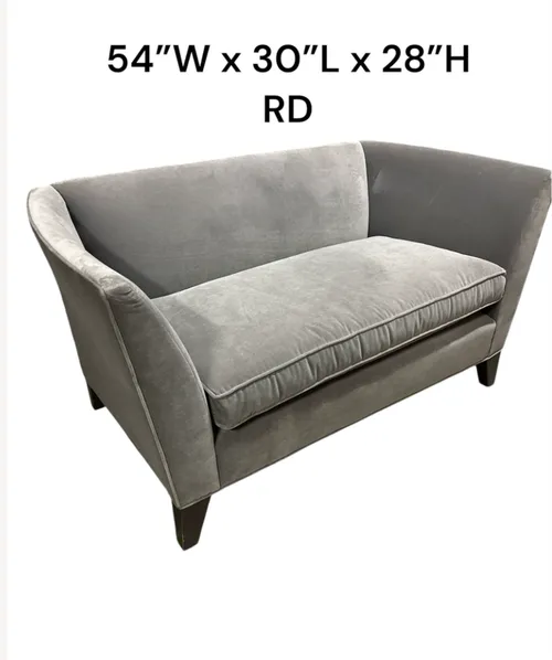 grey velvet love seat high back  54 x30x28h