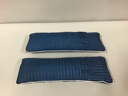 blue silk lumbar pillows white trim