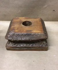 hand carved small low wood pedestal 