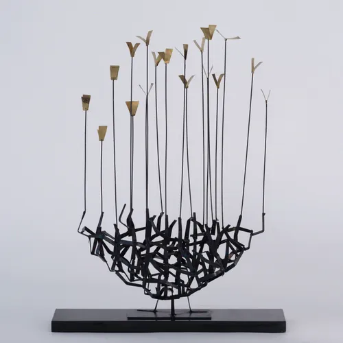black metal with brass abstract birds sculpture flock 