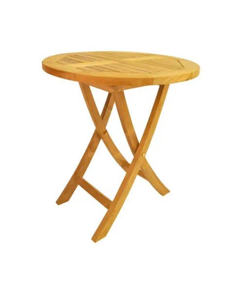 outdoor round folding table teak weathered 32