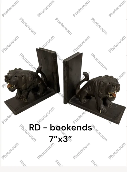 ebony wood dog panting bookends with teeth 7