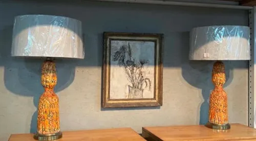 mid-century orange lava glaze table lamps
