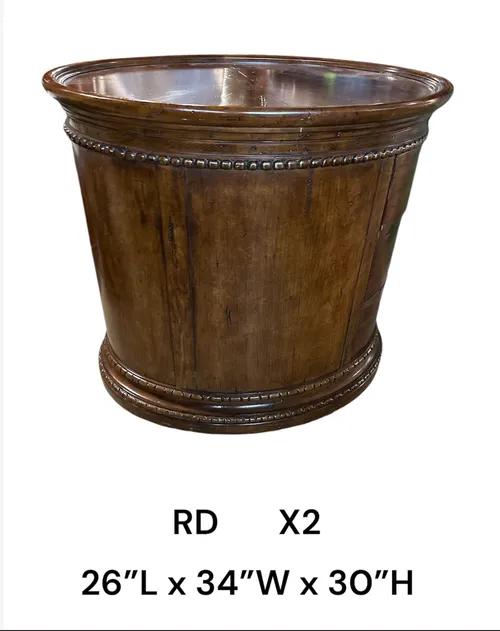 wood drum side table with drawer