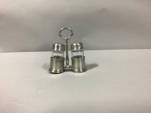 match pewter salt and pepper shaker set in caddy 