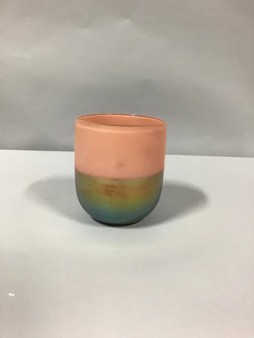 vase ombre peach gold green glass 