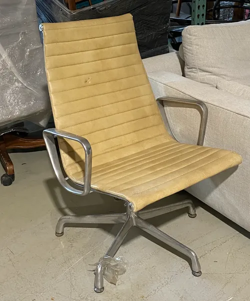 eames hopsack swivel lounge tan leather aluminum frame