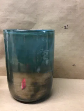 two tone blue and gold vase glass