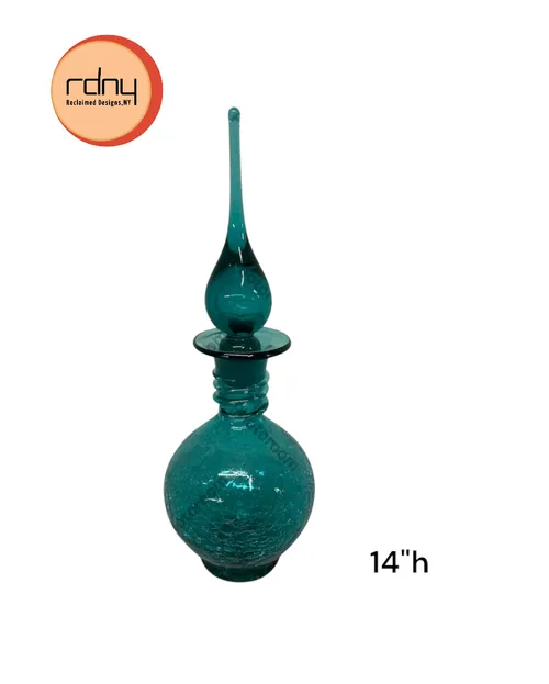 blue crackle glass bottle,Rainbow GlassCo Decanter ! 14”  