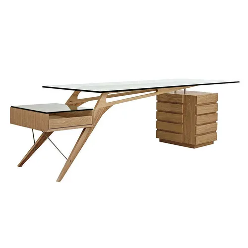 mid century glass top walnut frame desk koen cavour desk